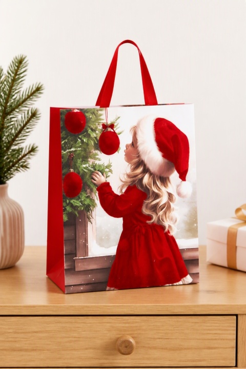 Large premium flocked bag – Girl by the Christmas tree (545029)