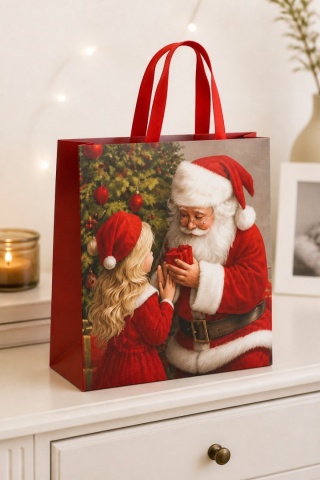 Premium flocked bag – Girl with Santa, medium (545028)