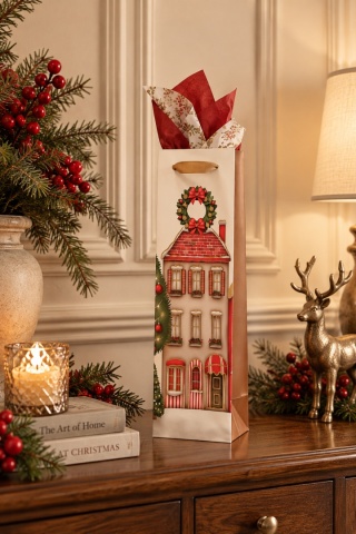 Wine gift bag – townhouse with wreath (374214)