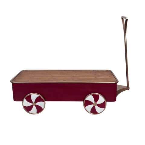 Wózek metalowy czerwony z drewnianym blatem (2564)