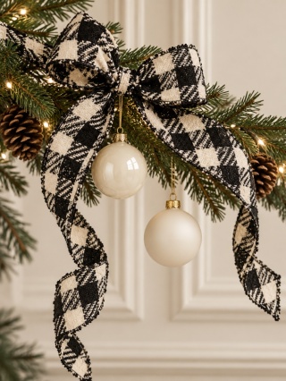 "Coco Elegance" ribbon, white and black, shaped edge (201898)