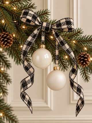 "Coco Elegance" ribbon, white and black, shaped edge (201898)