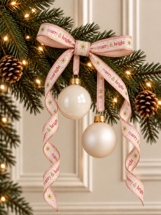 Wstążka materiałowa beżowa "Merry bright" (201901) wąska