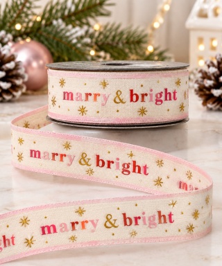 Wstążka materiałowa beżowa "Merry bright" (201901) wąska