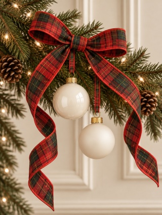 Fabric Christmas ribbon, plaid (201899)