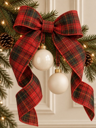 Fabric Christmas ribbon, plaid (201899)