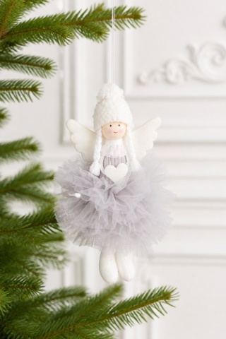 Angel hanging decoration with grey tulle skirt (547002)