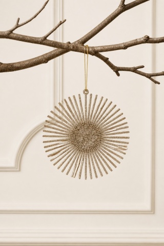 Champagne glitter rosette hanging decoration, 11.5 cm diameter (520742)
