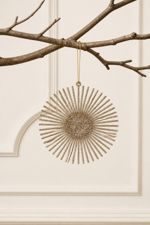 Champagne glitter rosette hanging decoration, 11.5 cm diameter (520742)