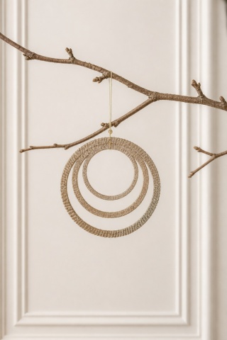 Champagne glitter circle hanging decoration, 10.5 cm diameter (520742)