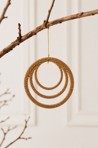 Gold glitter circle hanging decoration, 10.5 cm diameter (520742)