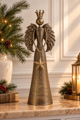 Anioł metalowy z gwiazdą "starzony" (TG83339)