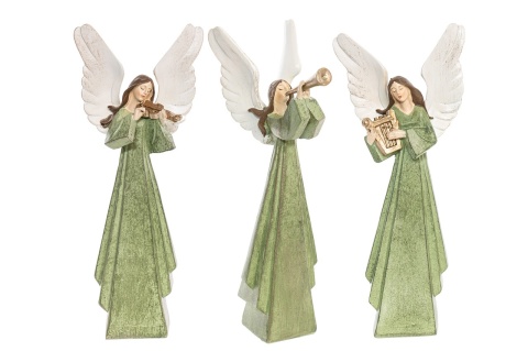 Aniołek ceramiczny 24cm z lirą szałwia (OZB06302)
