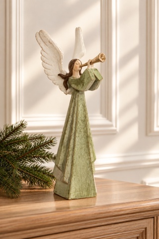 Aniołek ceramiczny 24cm z trąbką szałwia (OZB06302)
