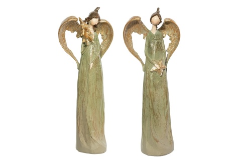 Ceramic angel (26 cm) with a Christmas tree – sage & gold (OZB06301)