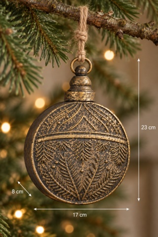 Bombka metalowa płaska "antique" przecierana mała (SX0809)