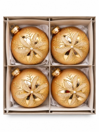 Bombka szklana 10cm opakowanie 4szt ZŁOTY ORNAMENT (TG83255-2)