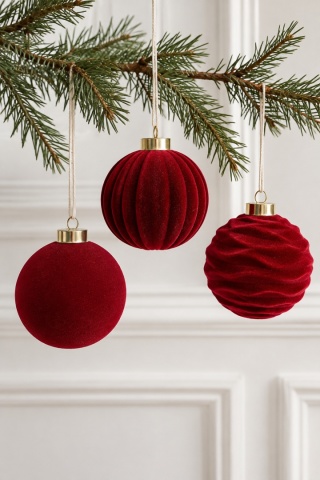 Bombki 8cm bordo welur op.9szt (OZB07477)
