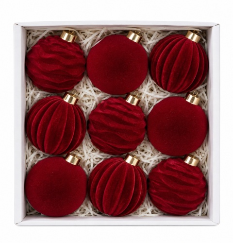 Bombki 8cm bordo welur op.9szt (OZB07477)