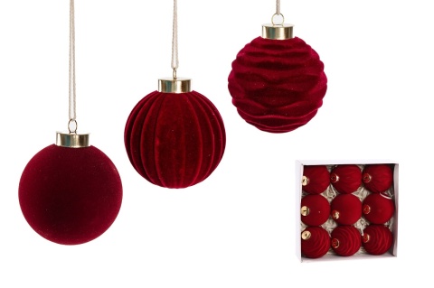 Bombki 8cm bordo welur op.9szt (OZB07477)