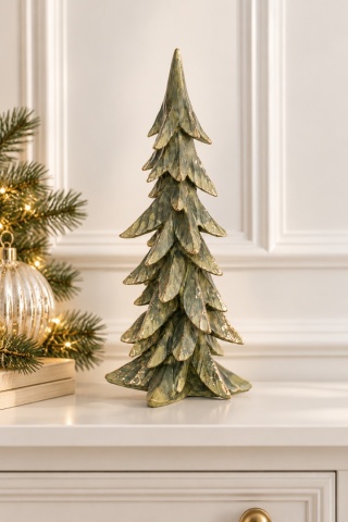Choinka ceramiczna 42cm strzępiasta szałwia + złoto średnia (OZB06295)