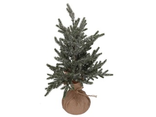 Small flocked Christmas tree (37 cm) in a jute sack (CV42366-2)