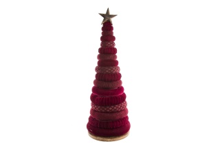Tall fabric Christmas tree, burgundy, exotic wood, India (OZB07577)