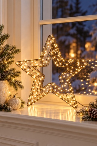 Openwork LED star warm standing/hanging medium (171272)