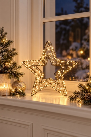LED openwork star (warm light), freestanding/hanging, power adapter included (171271)