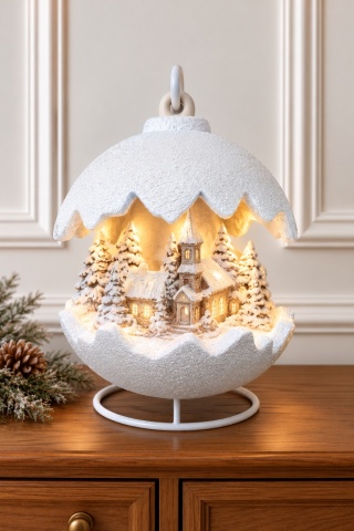 Kula ceramiczna 22cm LED kościół biały brokat