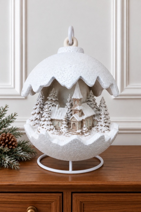 Kula ceramiczna 22cm LED kościół biały brokat