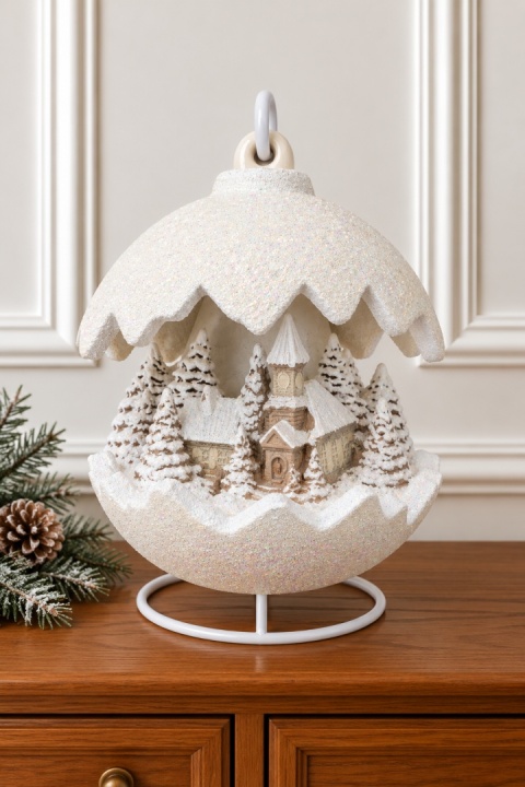 Kula ceramiczna 22cm LED kościół ecru brokat