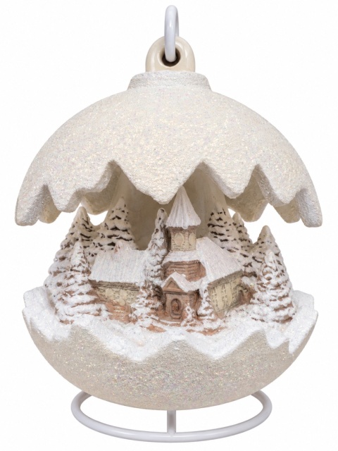 Kula ceramiczna 22cm LED kościół ecru brokat
