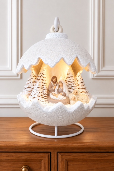 Kula ceramiczna 22cm LED szopka biała