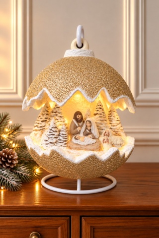 Kula ceramiczna 22cm LED szopka złoty brokat