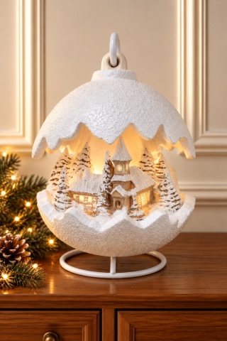 Kula ceramiczna 22cm LED kościół biały brokat