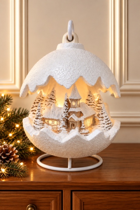 Kula ceramiczna 22cm LED kościół biały brokat