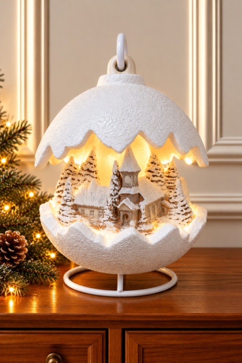 Kula ceramiczna 22cm LED kościół biały brokat