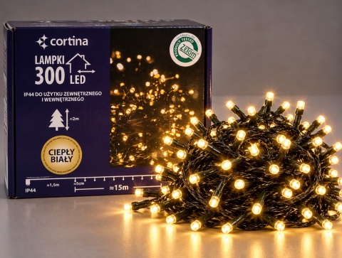 Lampki LED 300L14,9m zewnętrzne BIAŁY CIEPŁY (10/15/LED)