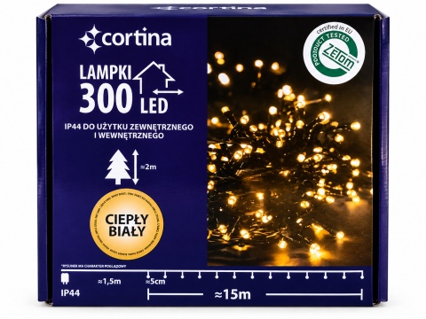 Lampki LED 300L14,9m zewnętrzne BIAŁY CIEPŁY (10/15/LED)