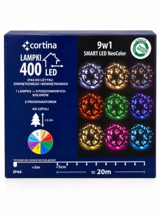 Lampki LED 400L NEO COLOR programator multifunkcje 20m (43/25/LED) pilot ciemny kabel wew/zew