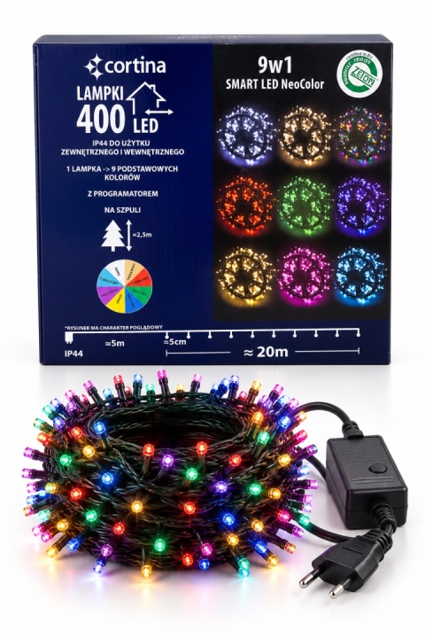 Lampki LED 400L NEO COLOR programator multifunkcje 20m (43/25/LED) pilot ciemny kabel wew/zew