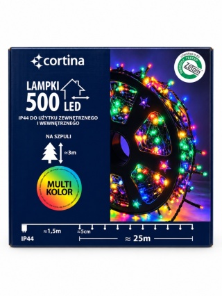 Lampki LED 500L transformator kolorowe 25m dekoracji wew/zew (108/17/LED/M)