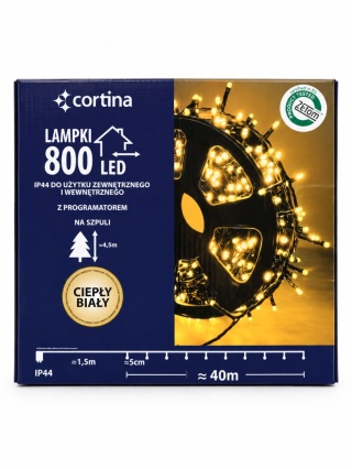 Lampki LED 800L ciepłe + programator 40m wew/zew (632/21/LED/WW) transformator