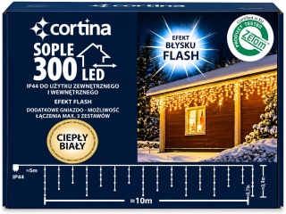 Lampki sople 300LED+gn b.ciepły; zimny flesh 10m (103/21/FLE/WW+CW)