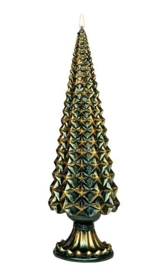 Metallic Bottle Green/Gold Christmas Tree Candle