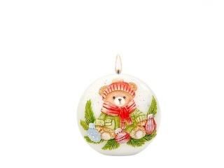 Świeca kula 100mm WINTER TEDDY lakier biały/czerwony