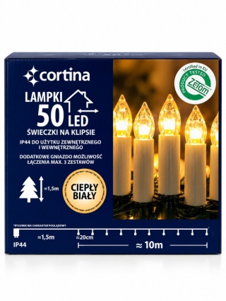 Świeczki LED 50L+gn. ciepłe na klipsie 10m dekor. (2/21/ELA/WW)