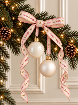 Wstążka materiałowa beżowa "Merry bright" (201901) wąska