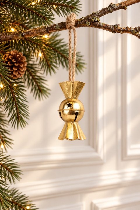 Zawieszka cukierek metalowy złoty dzwonek mały (TG82940-2)